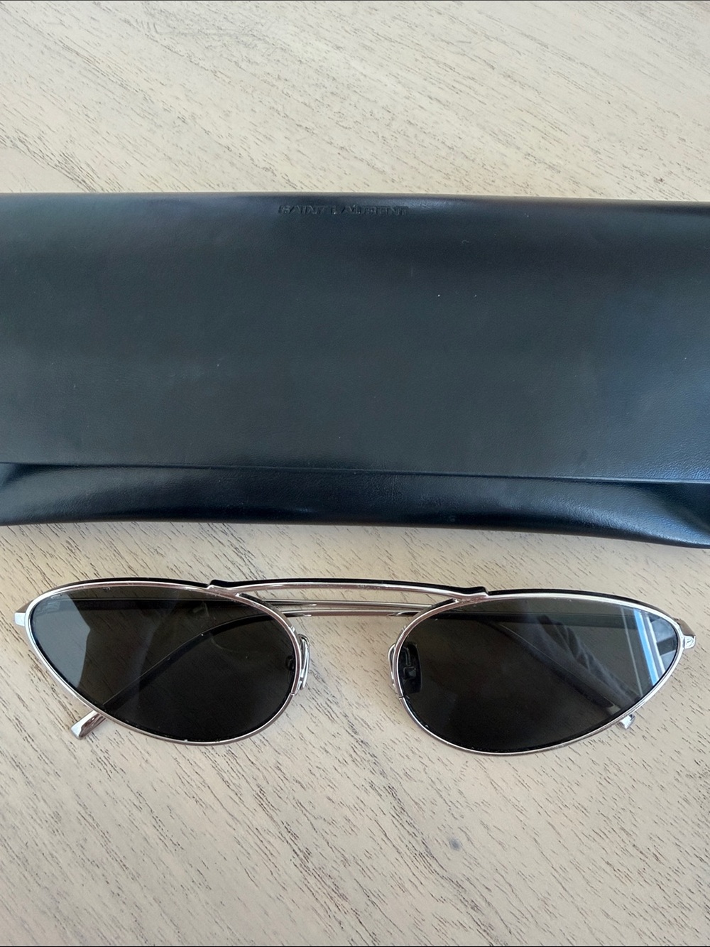 Saint Laurent SL 538 Silver Aviator Sunglasses Black Lens Rare Sold Out